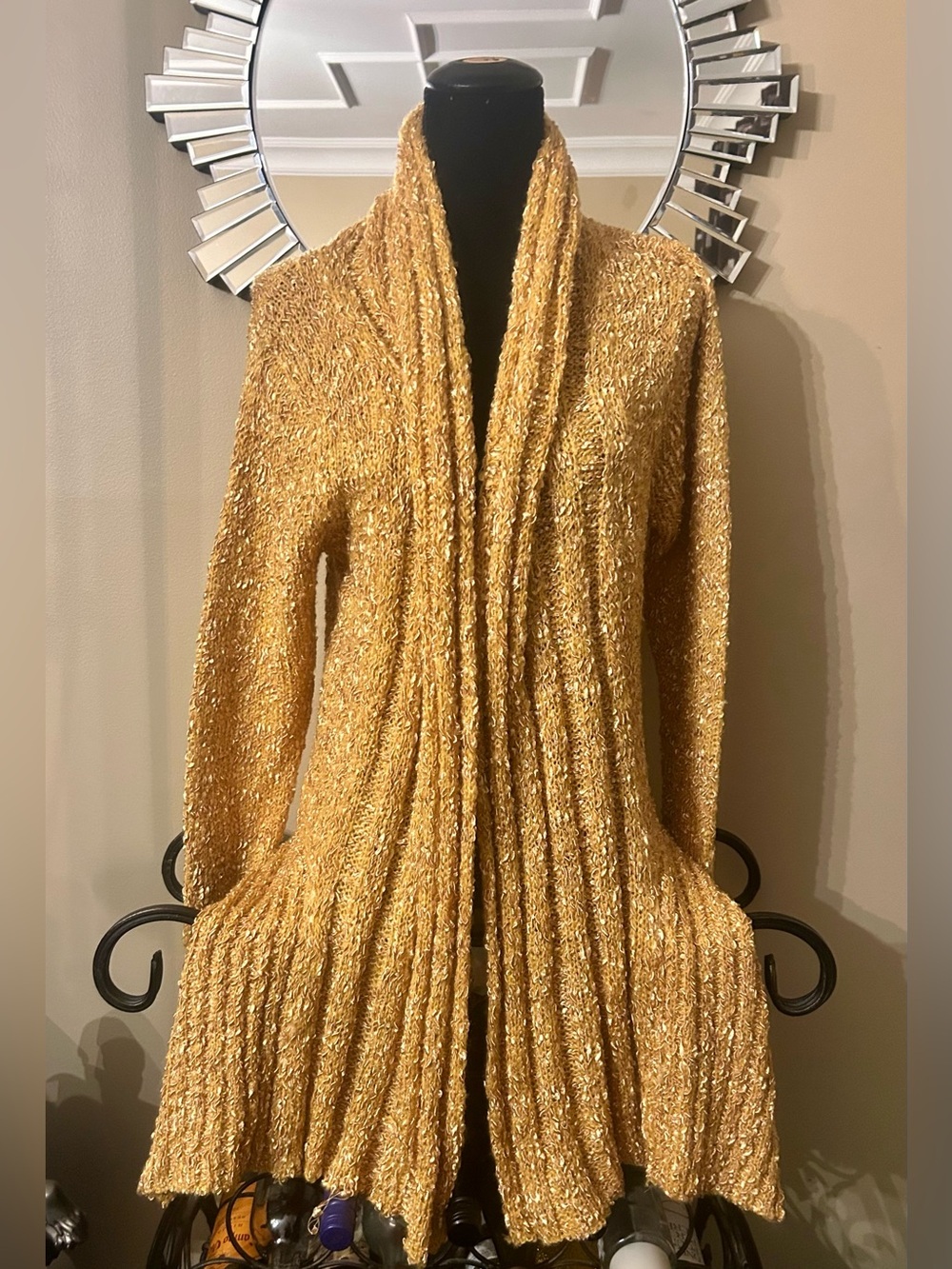 Gold Open-Front Ribbed Cardigan Sweater - Picture 5 of 5